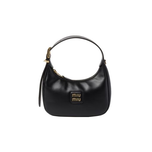 미우 미우 레더 호보백 블랙 5BC161-2E6Y-F0002-V-OOO #20*6*17cm