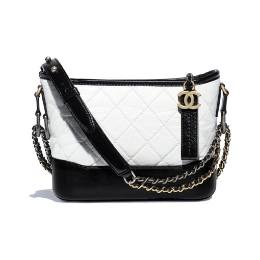 샤넬 가브리엘 스몰 호보백 빈티지 카프스킨 & 골드 메탈 화이트 블랙 A91810-Y61477-C0200 #20*16*8cm