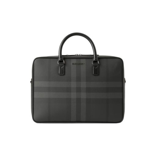 버버리 체크 레더 브리프케이스 차콜 80653381 #27*5*37.5cm
