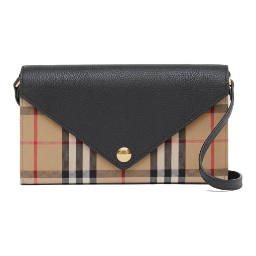 버버리 체크 캔버스 레더 숄더백 블랙 8022560 #20.5*3*12cm