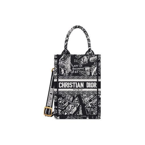 디올 미니 디올 북 토트백 폰 백 블랙 화이트 플랜 드 파리 자수 S5555COMP-M993 #13*5*18cm