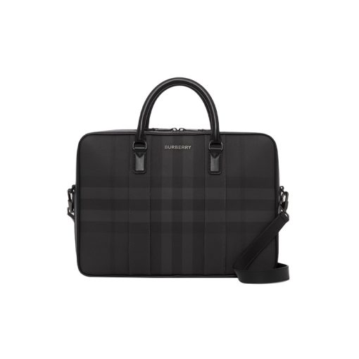 버버리 체크 레더 브리프케이스 차콜 80546751 #38*9*28cm