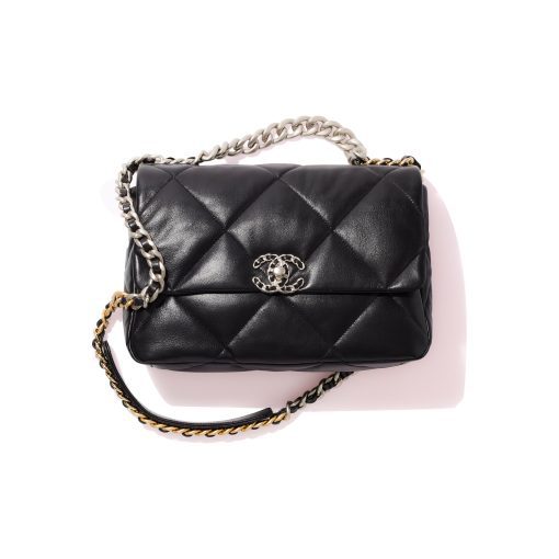 샤넬 19 라지 핸드백 램스킨 & 실버 메탈 블랙 AS1161-B07327-94305 #30*9*20cm